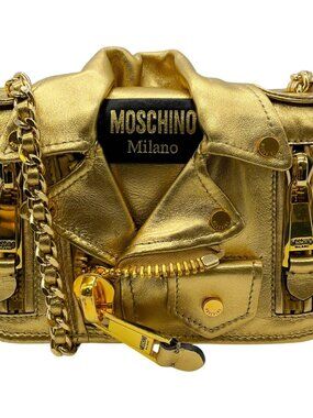 Moschino Gold Leather Biker Jacket Shoulder Bag